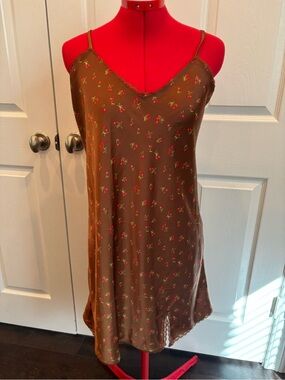 wild fable Brown Floral Mini Slip Dress with Red Accents includes slip